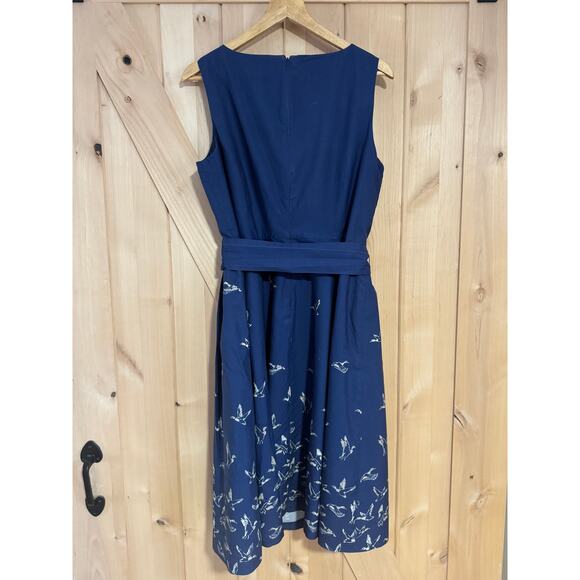 L.L. Bean Signature | Navy Belted Duck Print Cotton Tank Dress | Size 14 - Picture 6 of 14